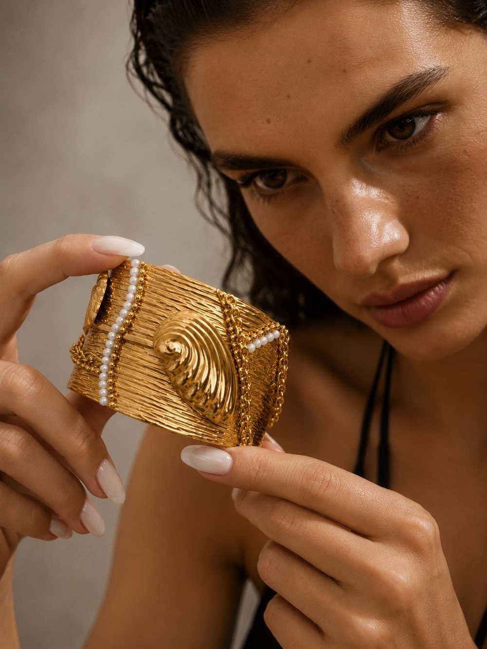 Gold Shell-Embellished Cuff Bracelet - Picture 5 of 5